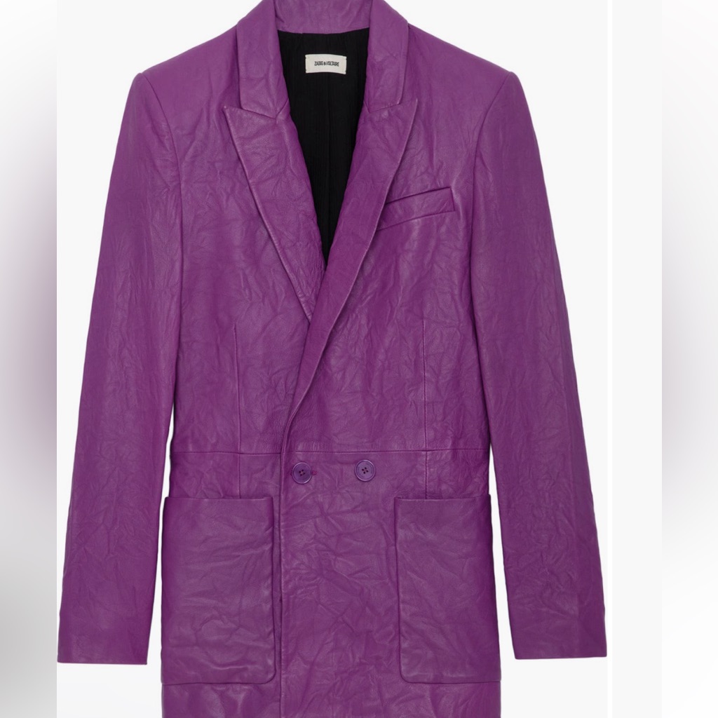 New Nwt Zadig & Voltaire Visko Crushed Leather Double Brested Jacket
